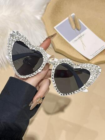 1 st. moderiktiga personliga INS silverkristallhjärtbågar modeglasögon för kvinnor, fest, dagligen, utomhus, strand, lämpliga för alla hjärtans dag, bröllop, festival, födelsedagsfesttillbehör