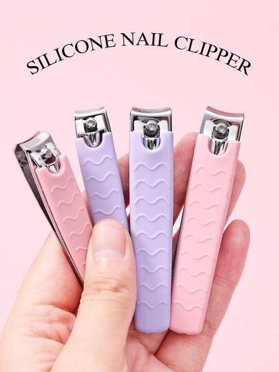 2-delars nagelklippare, rosa och lila manikyrverktyg i rostfritt stål, mjukt silikongrepp, bärbart nagelvårdskit för resor, unisex, lämplig för hem och resor, professionellt pedikyr- och manikyrset, hållbar tånagel- och fingernageltrimmer, perfekt present