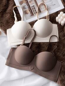4pcs/Set Girls' Gathering Bra Set, Seamless Comfortable Thick Bra, Cute Heart Design, Wireless Daily Underwear, Suitable For Young Ladies - Multicolor - View 3