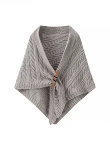 1pc Women's Spring/Autumn Shawl, Beige Leather Buckle Shawl, Thick Triangular Cloak Outwear, Knitted Scarf For Dress - Buckled Plush Shawl - View 16