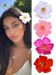 4 PCS Frangipani Flower Hair Clips, Hawaiian Tropical Hair Accessories, Artificial Plumeria Claw Clips For Women, Perfect For Beach Parties, Weddings, Summer Festivals, Tropical Vacations, Back-To-School Events, Hair Claws, Hair Slide, Hair Barrettes, School Stuff - Multicolor - View 9