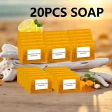 20pcs Lemon Turmeric Kojic Soap,Natural Handmade Soap,Turmeric Soaps Bar For Face And Body, Smooth Skin Tumeric Soapes,Deep Cleansing Soaps For Men & Women - 黃色 - 查看 1