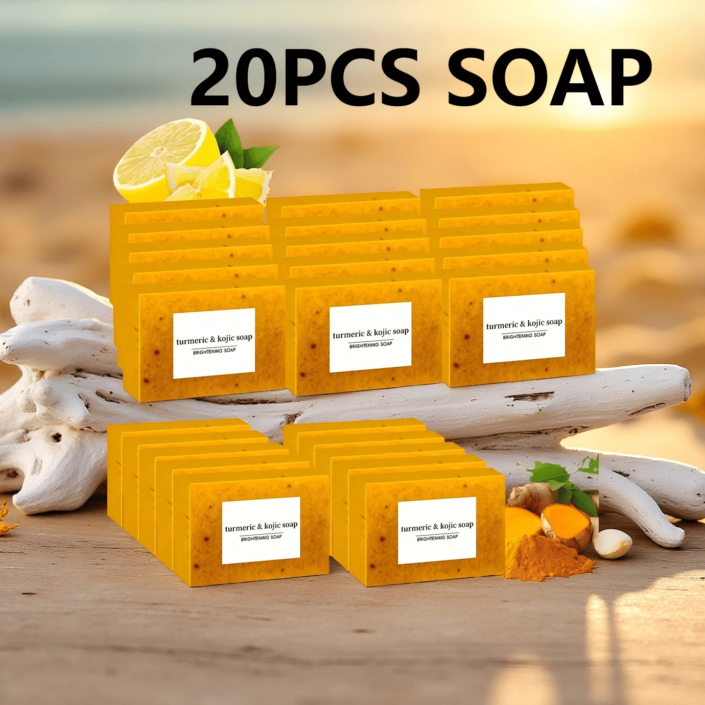 20pcs Lemon Turmeric Kojic Soap,Natural Handmade Soap,Turmeric Soaps Bar For Face And Body, Smooth Skin Tumeric Soapes,Deep Cleansing Soaps For Men & Women - 黃色 - 查看 1
