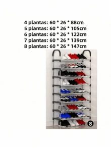 Zapatero de acero inoxidable de 4/5/7/8 niveles que ahorra espacio, con correas de sujeción y fácil montaje, ideal para pasillos y armarios de apartamentos pequeños, la solución definitiva para organizar zapatos y prendas de vestir. - Plateado - Ver 13