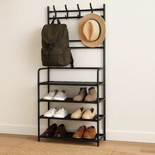 Rack Multifuncional 4 Prateleiras com Cabideiro Organizador de Roupas e Sapatos - Preto - Visão 4