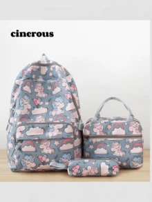 3 PiecesHigh Value Printed Backpack Set: Cute Shoulder Bag, Insulated Lunch Bag, Stationery Pouch, Lightweight & Portable, Suitable For Short Trips - Style 2 - View 3