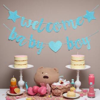 欢迎女宝宝派对横幅，玫瑰金闪光纸质标牌，适用于婴儿派对、女宝宝派对装饰礼品