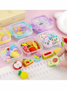 Cute Bento Box Dessert Makeup Eraser Set - Perfect For Students As Children's Day, End-Of-Term Or Christmas Gifts & Rewards - Multicolor - View 1