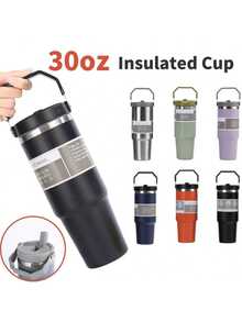 30oz/900ml Stainless Steel Straw Tumbler, Vacuum Insulated Travel Water Bottle, Sports Water Cup, Coffee - Multicolor - View 1