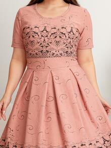 Midi-Length Dress For Modest Church Women In Jacquard Fabric With Embossed Design – Elegance And Comfort. - Rose - 查看 6
