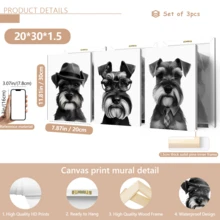 3 buc/set postere moderne de artă murală, pictură pe pânză cu câine Schnauzer, postere minimaliste alb-negru, decor de artă murală, potrivit pentru iubitorii de câini, cu sau fără rame, decorare cameră, decor casă, decor apartament cămin universitar, hotel, casă, living, dormitor, baie și birou decor de perete cadouri