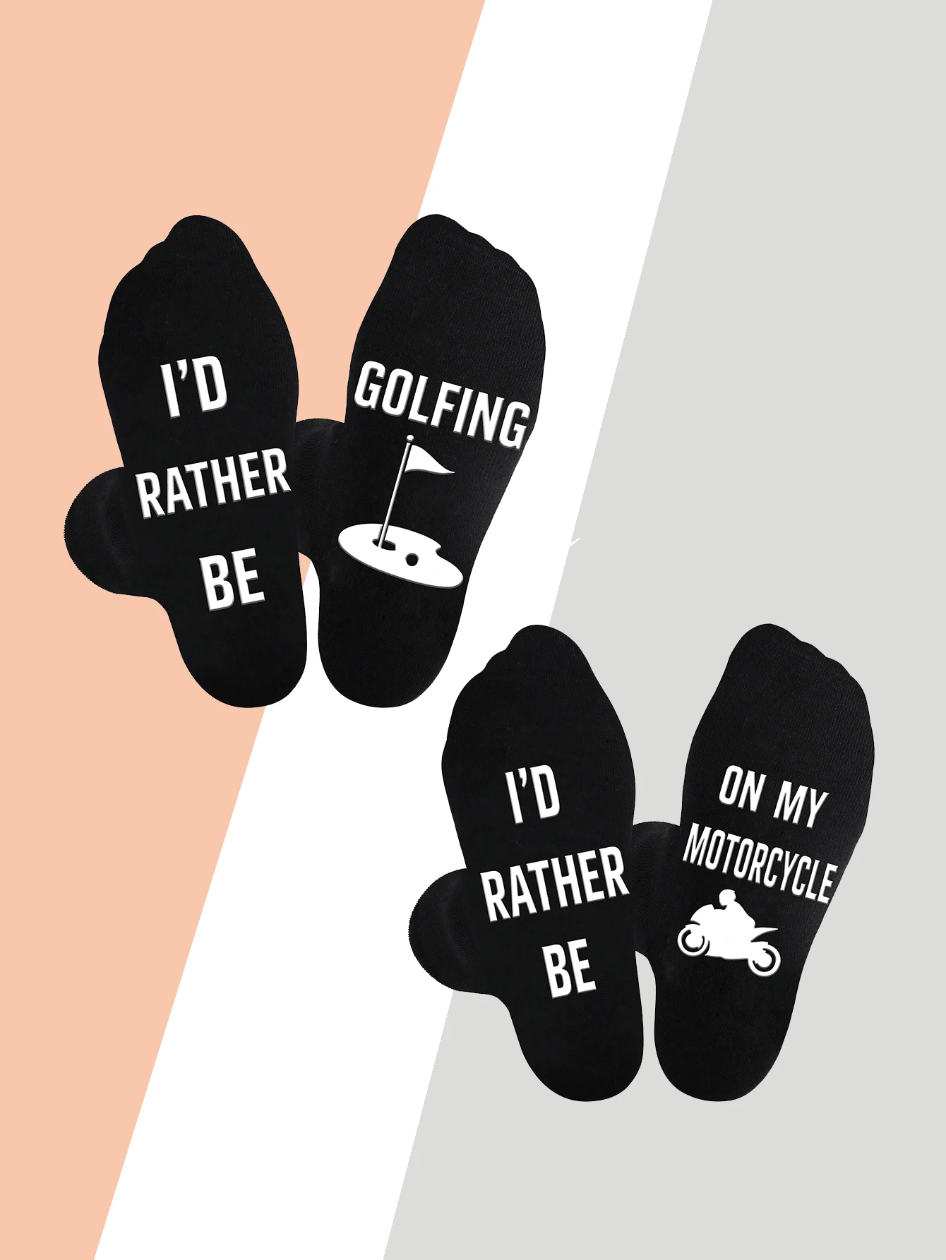 1 Pair Men's Black Socks With Lettering And Glue Dots, Funny Non-Slip Mid Calf Socks Creative Ideas On Father'S Day/Christmas/Birthday, Suitable For Indoor And Outdoor