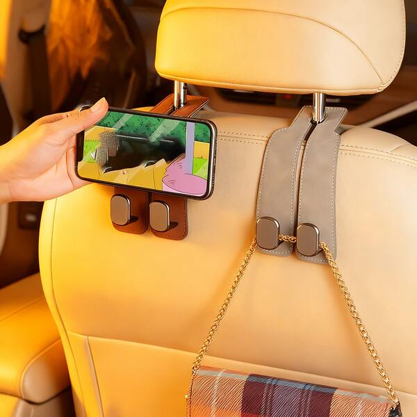 خطاف تعليق متعدد الوظائف للمقعد الخلفي للسيارة، خطاف تعليق مزدوج الرأس من الجلد المصنع