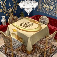1/20pcs Set Elegant Tablecloth: Luxurious Colorful Floral And Golden Lantern/Crescent Moon Pattern. Islamic Style, Blending Arabic Patterns. Suitable For Coffee Tables, Dining Tables, Desks And Kitchens. Creates A Comfortable And Refined Holiday Atmosphere. - Multicolor - View 12