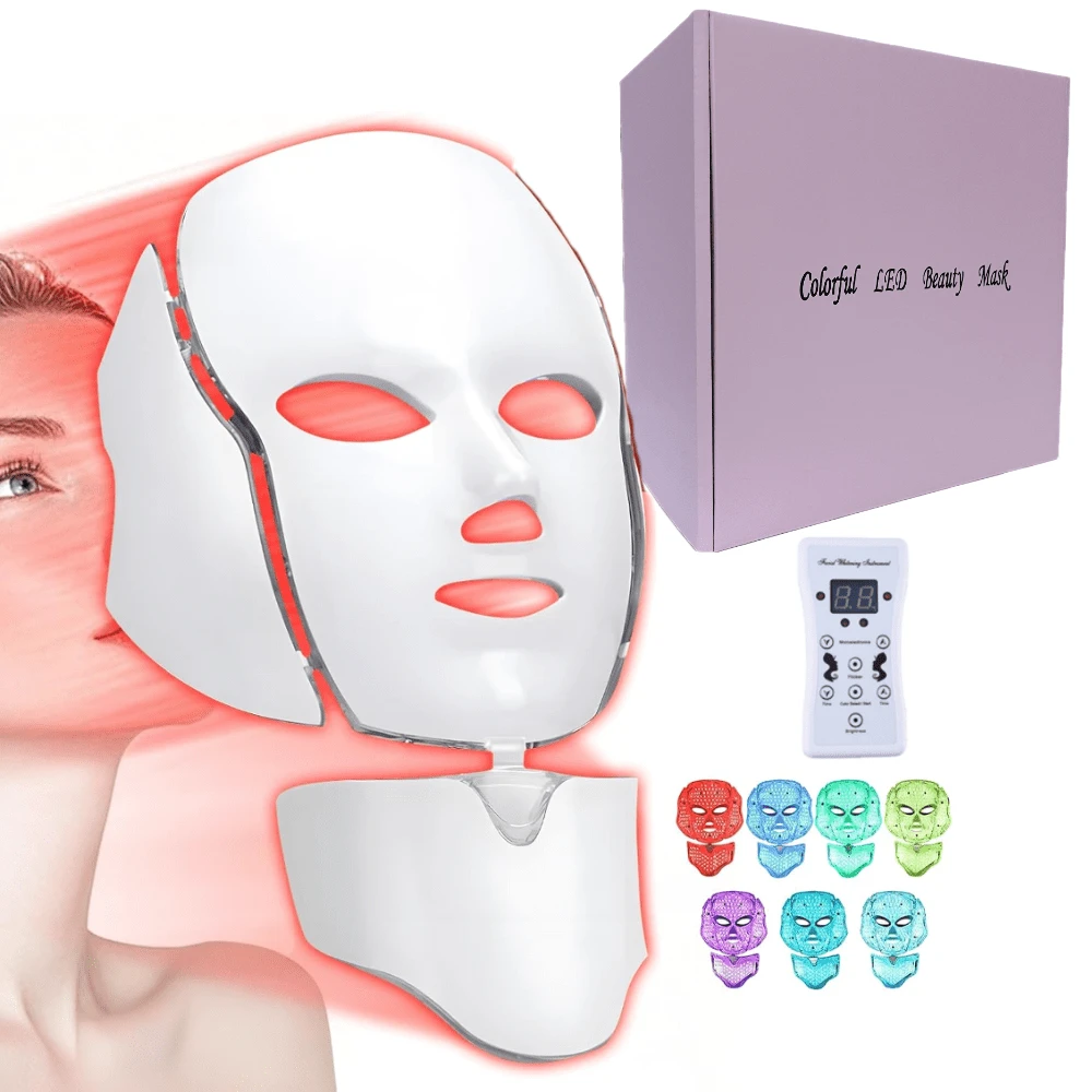 LED Mask Light Therapy, Red Light Therapy For Face And Neck Skin Care, 7 Colors LED Facial Skin Care Mask, Home Facial Care Tool Accessories - White - View 1