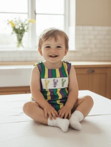 Mono de verano para bebés, niños y niñas, con estampado de langosta, cuello redondo, sin mangas, para uso diario - Morado - Ver 2