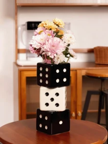 Black & White Dice Vase, Maximalist Ceramic Vase, Vintage Home Decor, Suitable For Desk, Bookshelf, Dining Table, Bar Cart And Vanity, Unique, Cool Room Decoration, Rama Gifts Birthday, Graduation, Back To School Supplies - Multicolor - View 9