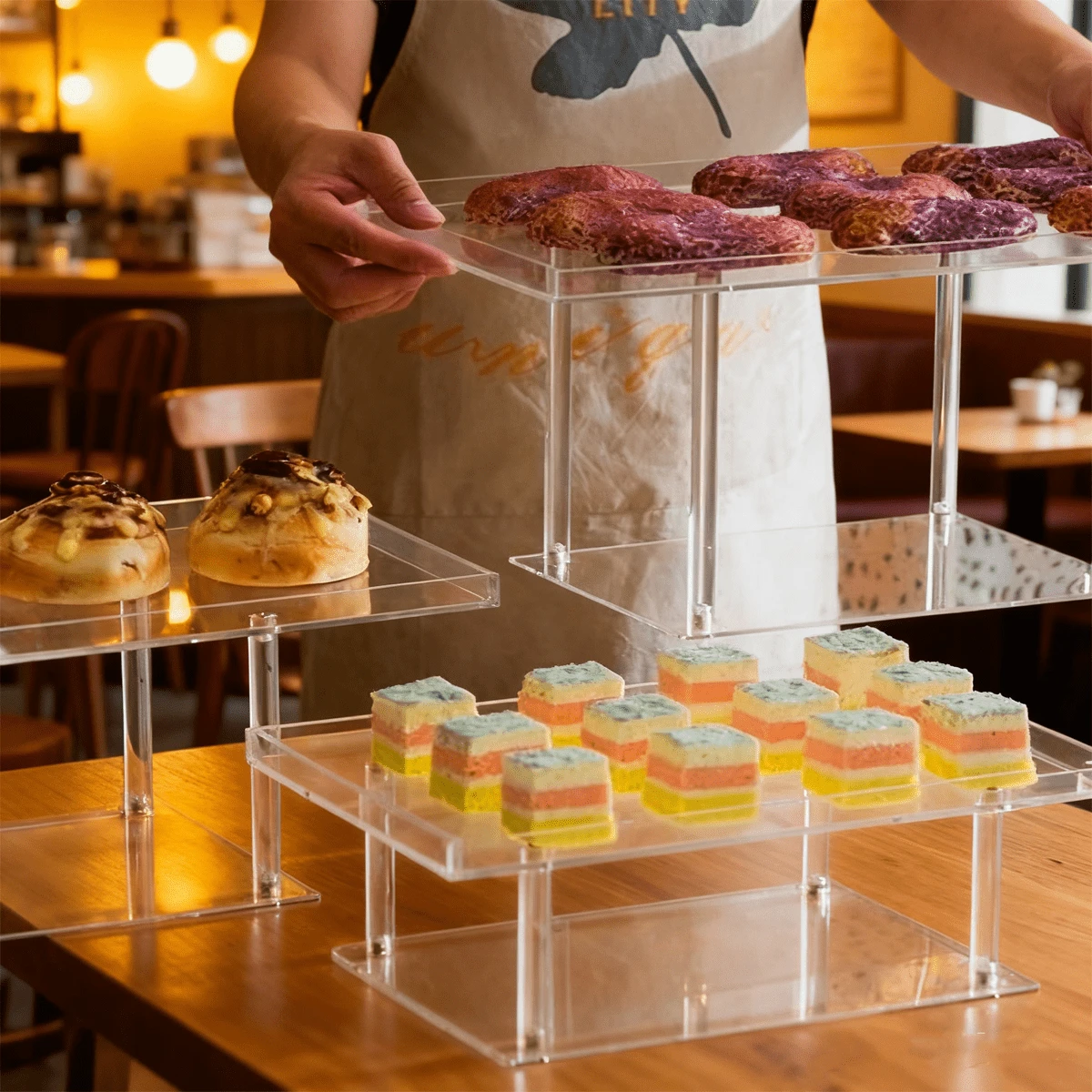 1 pièce Présentoir à desserts en acrylique, présentoir transparent pour cupcakes, biscuits, pâtisseries, plateau multi-niveaux