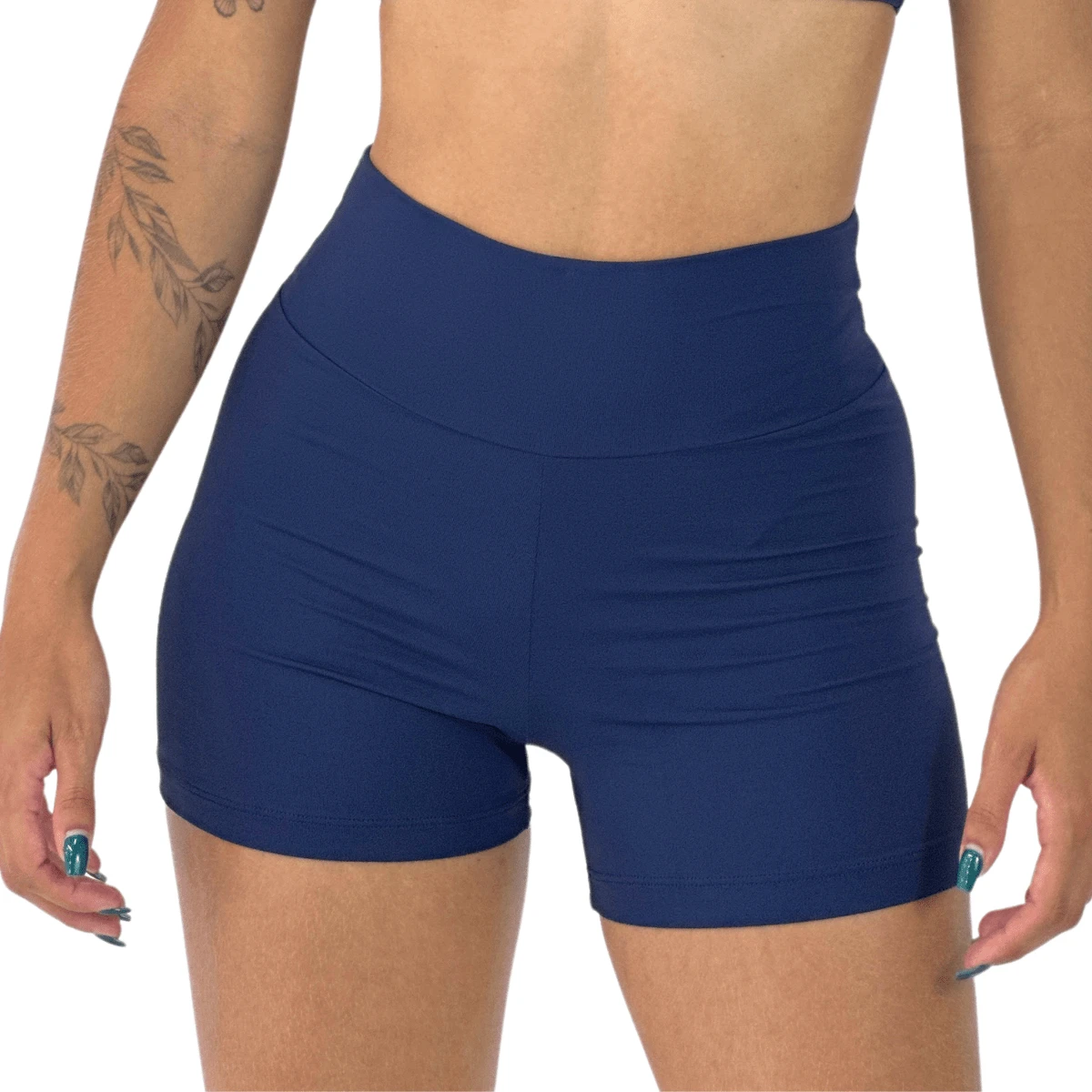 Women's Fitness Shorts For Gym And Workout With High Waistband Made Of Polyamide - 藏蓝色 - 查看 1