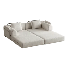 Chenille 2-In-1 Sleeper Sofa With Storage Compartment In The Armrest, Three Metal Frames And Multiple Configuration Options. 2pcs - Khaki - View 7