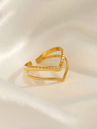 A Stainless Steel Adjustable Double-Layer V-Design Ring, Simple And Elegant Luxury Women's Jewelry Gift,Suitable For Daily Wear, Vacation, Party, And Festive Occasions, Party Accessory, Statement Fashionable Accessory Ladies Accessory.