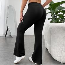 Pantalón Acampanado Negro de Talla Grande para Mujer, Con Cinturilla Cruzada, Casual, Elegante Y Elástico - Negro - Ver 2