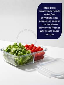 Kit 10 ou 5 Potes Vidro Herméticos 640ml Retangular Com Divisória Premium - Transparente - Visão 5