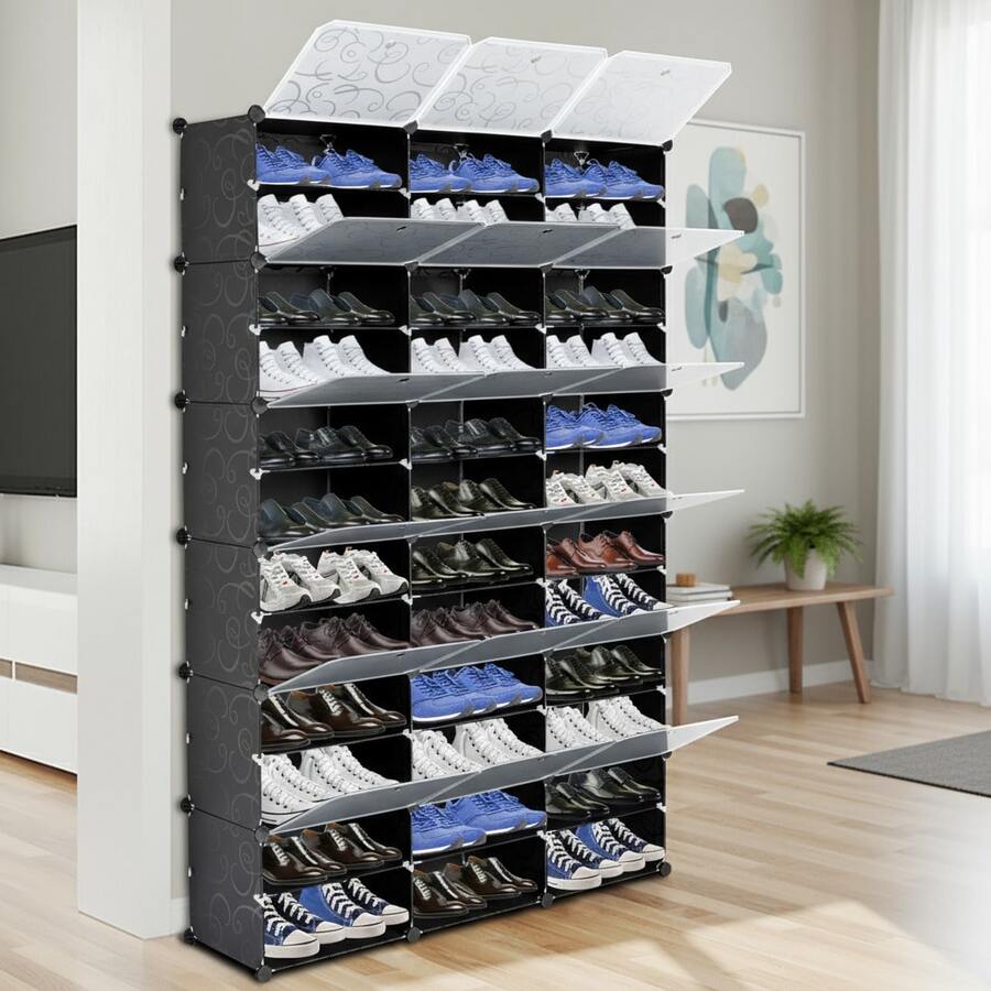12 Tier Portable 72 Pair Shoe Rack Organizer Shoe Storage Cabinet Stand Expandable For Heels Boots Slippers Black Shoe Organizer Storage Tower Shelf With 36 Grids New In 2026! - 彩色 - 查看 1