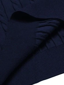 Fractyr Fractyr Men's All-Match Solid Color Twist Floral Crew Neck Sweater, Casual Versatile Long Sleeve, Autumn/Winter - Navy Blue - View 7