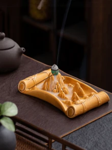 1pc Mountain-Shaped Incense Burner, Elegant High Mountain Waterfall Sandalwood Incense Holder, Suitable For Home Decor, Stick Incense, Backflow Incense Burner, Kitchen, Dining Table, Home Decor (No Electricity) - Multicolor - View 2