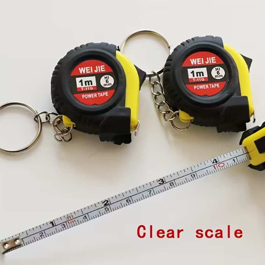3ft Retractable Tape Measure Keychain, Dual Scale Measuring Tape With Stable Sliding Lock - Steel Tape Measure With Keyring, Small House Shaped, Rubber Encased, Durable Anti-Drop, Ideal For Party Favors, Candy Bag Fillers And Prizes, Scale, Button, Wood, Ramadan Decoration - Yellow - View 1