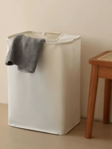 1个极简主义可折叠洗衣篮，带木柄，浴室/卧室衣物/杂物收纳篮 - 白色 - 查看 11