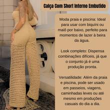 Women's Beach Wide Leg Pants With Shorts High Waist Knit Summer Autumn Spring Fashion Pool Parties - Desnudo - Ver 4