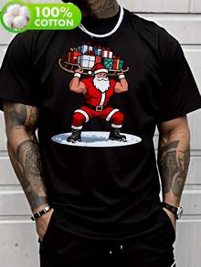 Camiseta gráfica de Papá Noel musculoso levantando trineo para hombres - Ropa casual y de gimnasio de peso pesado, camiseta navideña transpirable de manga corta y cuello redondo con Papá Noel y cajas de regalo, regalo navideño para adultos y adolescentes, camisetas navideñas, ropa de temporada - Negro - Ver 6