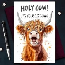 1张趣味高地牛生日贺卡 - “我的天哪！今天是你的生日！”动物图案设计，送给家人、朋友、同事或爱牛人士的完美礼物 - 彩色 - 查看 5