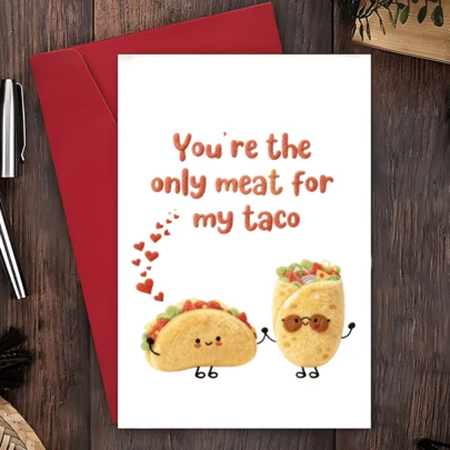 1 zabawna kartka na komputer: "Kocham cię, jesteś jedynym mięsem w moim taco" – idealny prezent na rocznicę, walentynki i urodziny dla mężów, żon, chłopaków i dziewczyn.