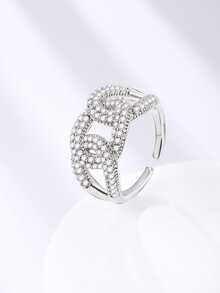 1枚浪漫镂空迷人锆石心形结婚新娘戒指，适用于订婚和周年纪念 - 彩色 - 查看 5