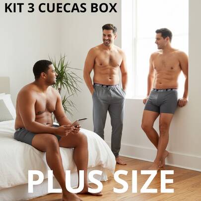 Kit 3 Cuecas Boxer Plus Size Masculino Adulto Tamanho Extra Grande Box Masculina Microfibra Alta Qualidade Muita Elasticidade Diversas Cores