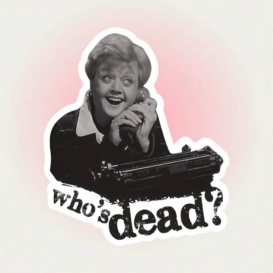 《弗莱彻悬疑剧》“谁死了？”哑光乙烯基贴纸，适用于笔记本电脑、汽车和摩托车 - 耐候性强，一次性使用，易于粘贴 - 彩色 - 查看 1