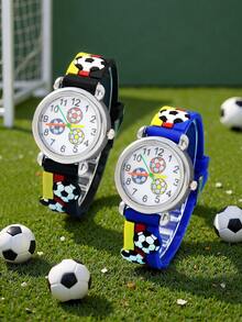 1pc Tri-Color Football Pattern Quartz Watch, Gift For Boys, Suitable For School And Outdoor Sports