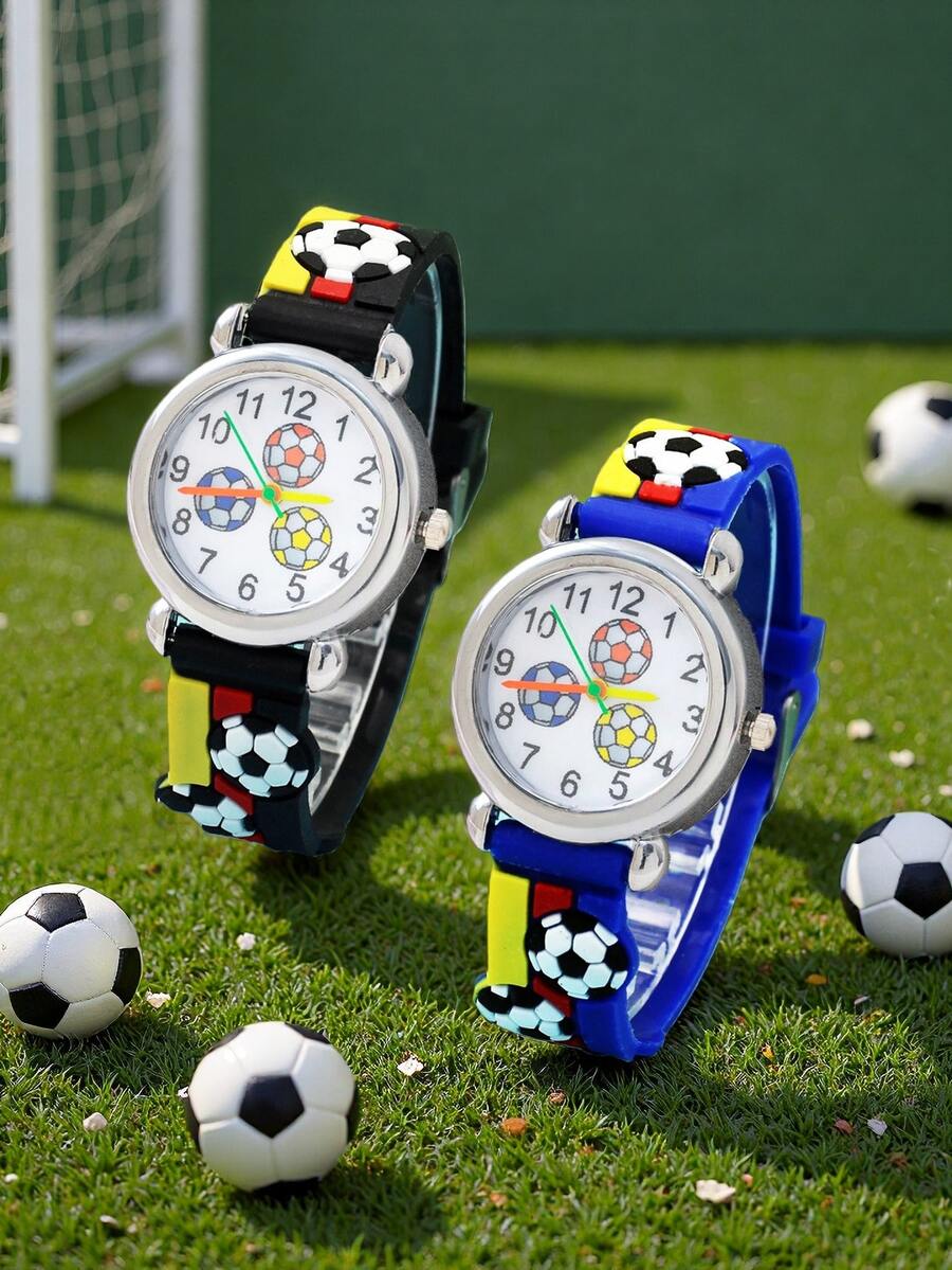 1pc Tri-Color Football Pattern Quartz Watch, Gift For Boys, Suitable For School And Outdoor Sports