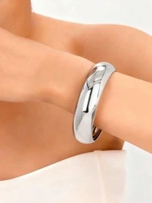 Set de 6 brazaletes/pulseras planas de color negro de moda para apilar en el brazo - Negro - Ver 6