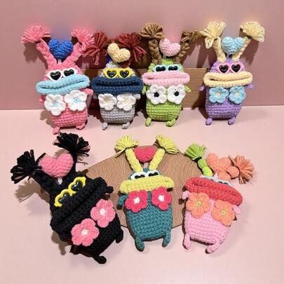 创意个性香肠嘴钥匙包抽拉式毛线大嘴眼镜款汽车钥匙保护套收纳包，可爱搞怪丑萌手工编织香肠嘴，趣味车钥匙套，管家钥匙链拉式钥匙链包，男女通用钥匙包手工编织厚唇钥匙链，装饰品，，适合圣诞节、生日礼物、婚礼和毕业典礼 、节日礼物