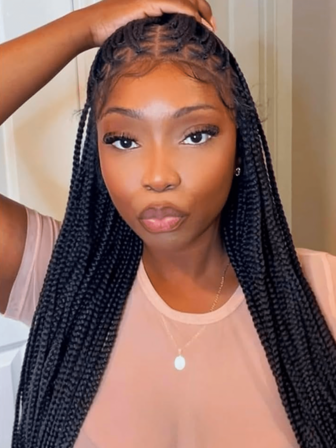 36英寸合成长盒式编织假发，全蕾丝直发玉米辫假发，酒红色无结玉米辫假发，带婴儿发