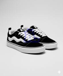 Men's And Women's Casual Sneakers, Black And White, KNU Skool Traditional, Flat Sole, Thick Laces, Comfortable, Lightweight, Soft, Durable And Non-Slip. - Đen và trắng - Xem 2