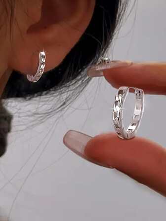 1对S925纯银个性化链条耳环，女士时尚简约小众奢华耳环，日常百搭，生日礼物