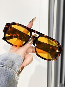 1 件欧美 Ins 风格双桥方形框架时尚眼镜，适合女士，适合夏季海滩篝火、派对、礼物、复古街头风格、驾驶、户外旅行、聚会、舞台表演、外出配件、海滩防晒、返校季、假期 - 多款 - 查看 16