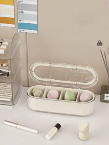 1 pieza/2 piezas Caja de almacenamiento de brochas de maquillaje con tapa a prueba de polvo, esponja premium, rejilla de secado y soporte para brochas de rubor, sombra de ojos, lápiz de cejas, tubo de brochas - transparente - Ver 10