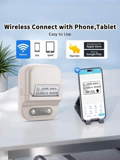 1pc Portable Wireless Thermal Label Printer, Thermal Barcode Printer, Wireless Connection, Compact And Lightweight, Monochrome Printing, Suitable For Travel And Use With Tablets, Planners, Coffee Notes, Christmas Gifts, New Year Gifts, Applicable For Home, Office, Study, With USB Charging, Compact Design, Thermal Printing, Durable Structure