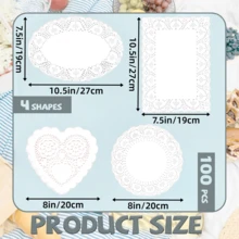 100pcs White Paper Lace Doilies, Disposable Paper Placemats, Decorative Disposable Placemats, Bulk, Suitable For Desserts, Fried Foods, Wedding Tableware Decor, Cake Packaging - Round/Oval/Rectangular/Heart Shaped - White - View 6